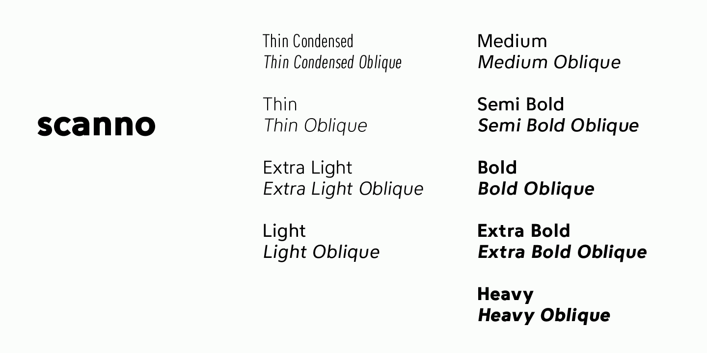 Пример шрифта Scanno Heavy Oblique